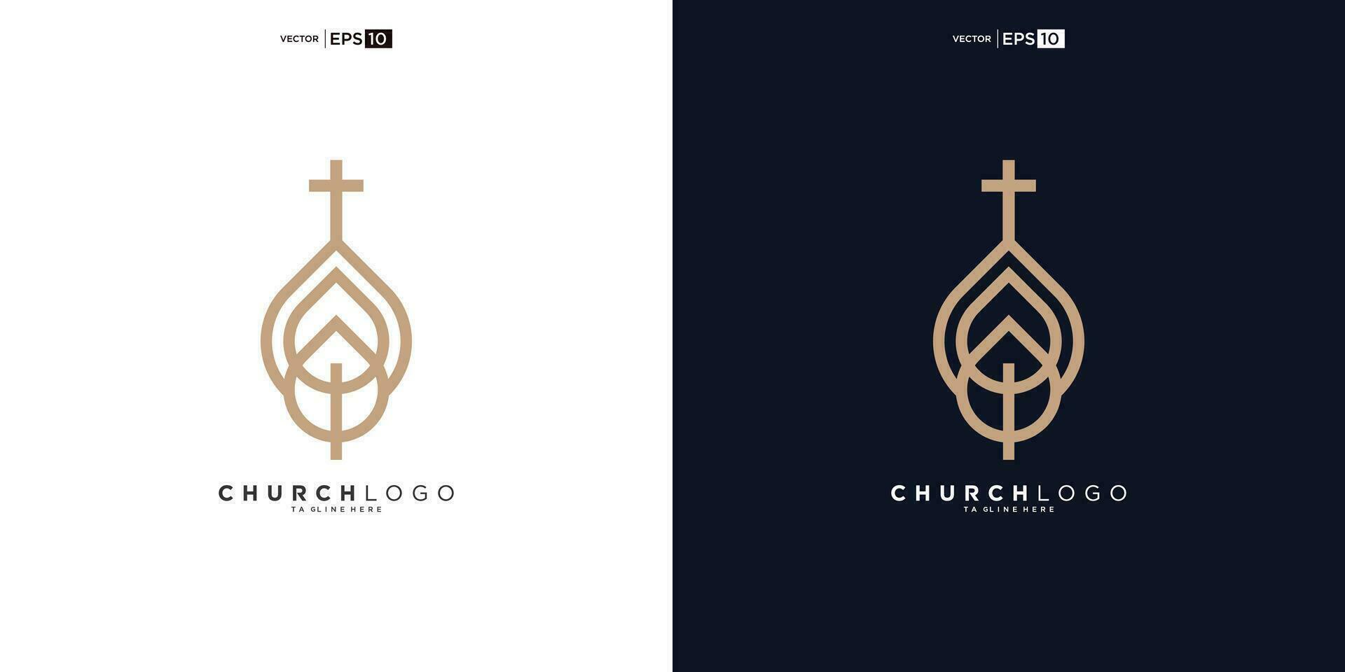 Blatt Wachstum und Kirche Linie Stil Logo Vektor Design