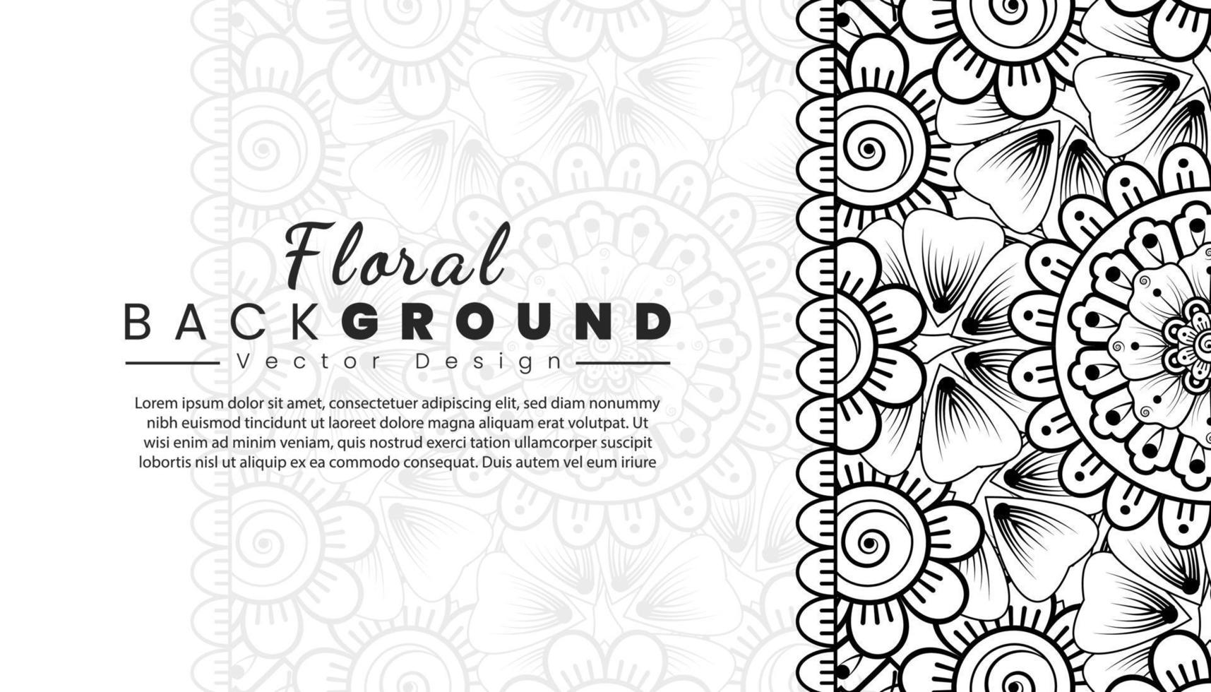 bakgrund med mehndi blommor. svarta linjer på vit bakgrund. banner eller kortmall vektor