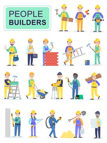 Sats av människor byggare arbetare vektor