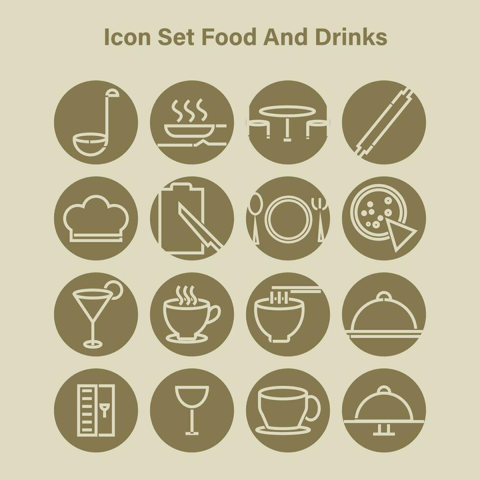 ikon uppsättning design mat och dryck resto platt design isolerat enkel grädde Färg eps 10 vektor