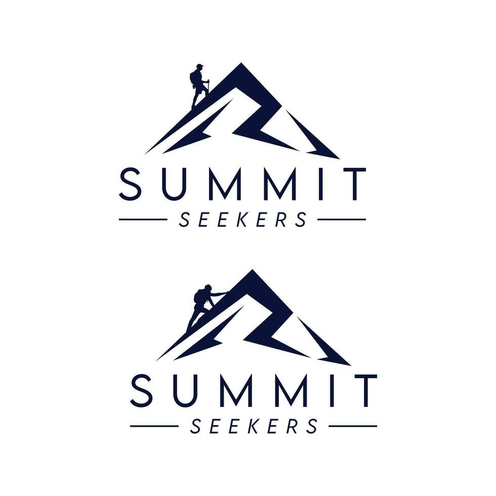 2 Berg draussen Gipfel Wandern Logo Design Vektor Kunst