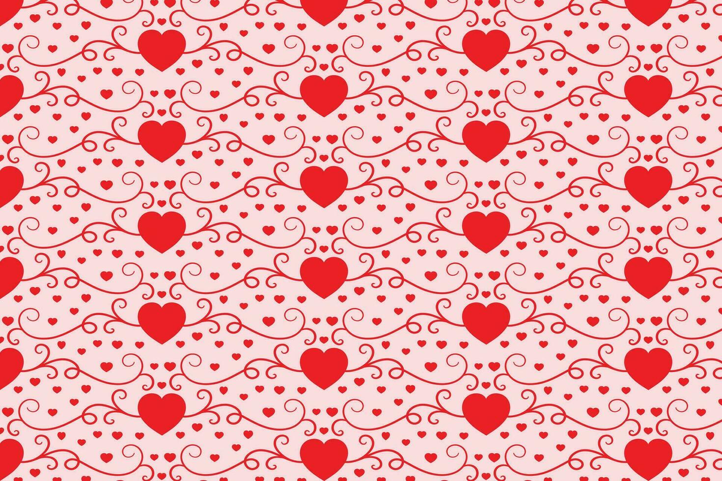 gedeiht wirbelnd Herzen nahtlos Muster, abstrakt Herzen wirbelt Muster, Valentinsgrüße Tag elegant nahtlos Hintergrund, lockig Herzen wiederholen Hintergrund, rot Liebe romantisch Textur Verpackung Papier vektor