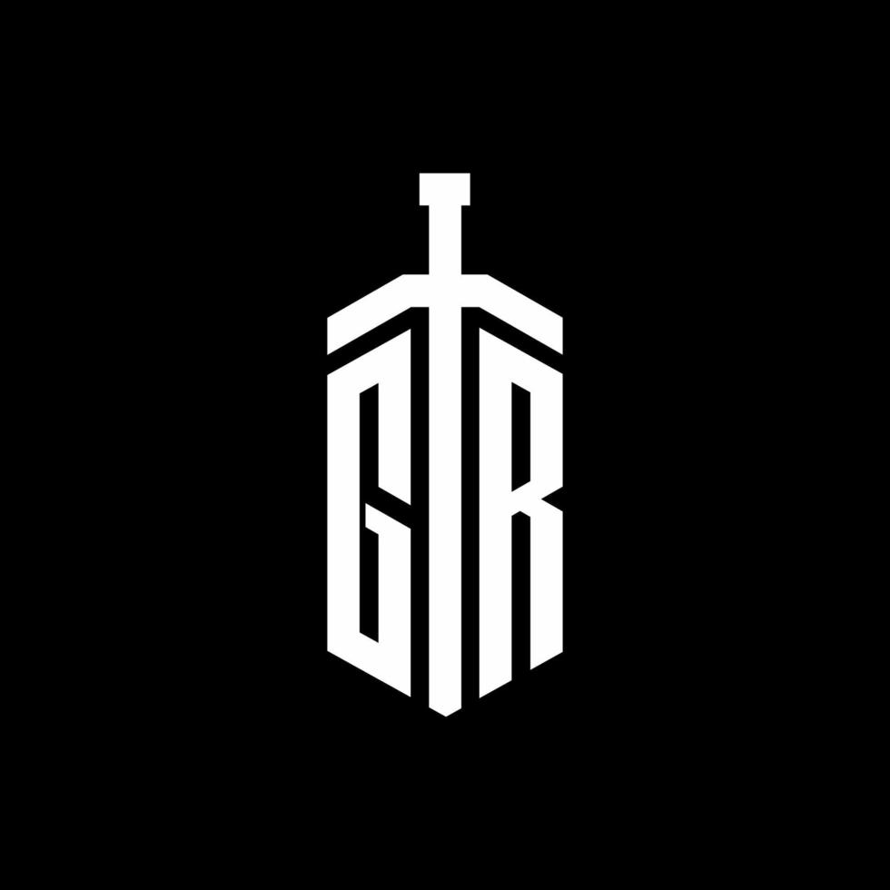 gr-Logo-Monogramm mit Schwertelement-Band-Design-Vorlage vektor