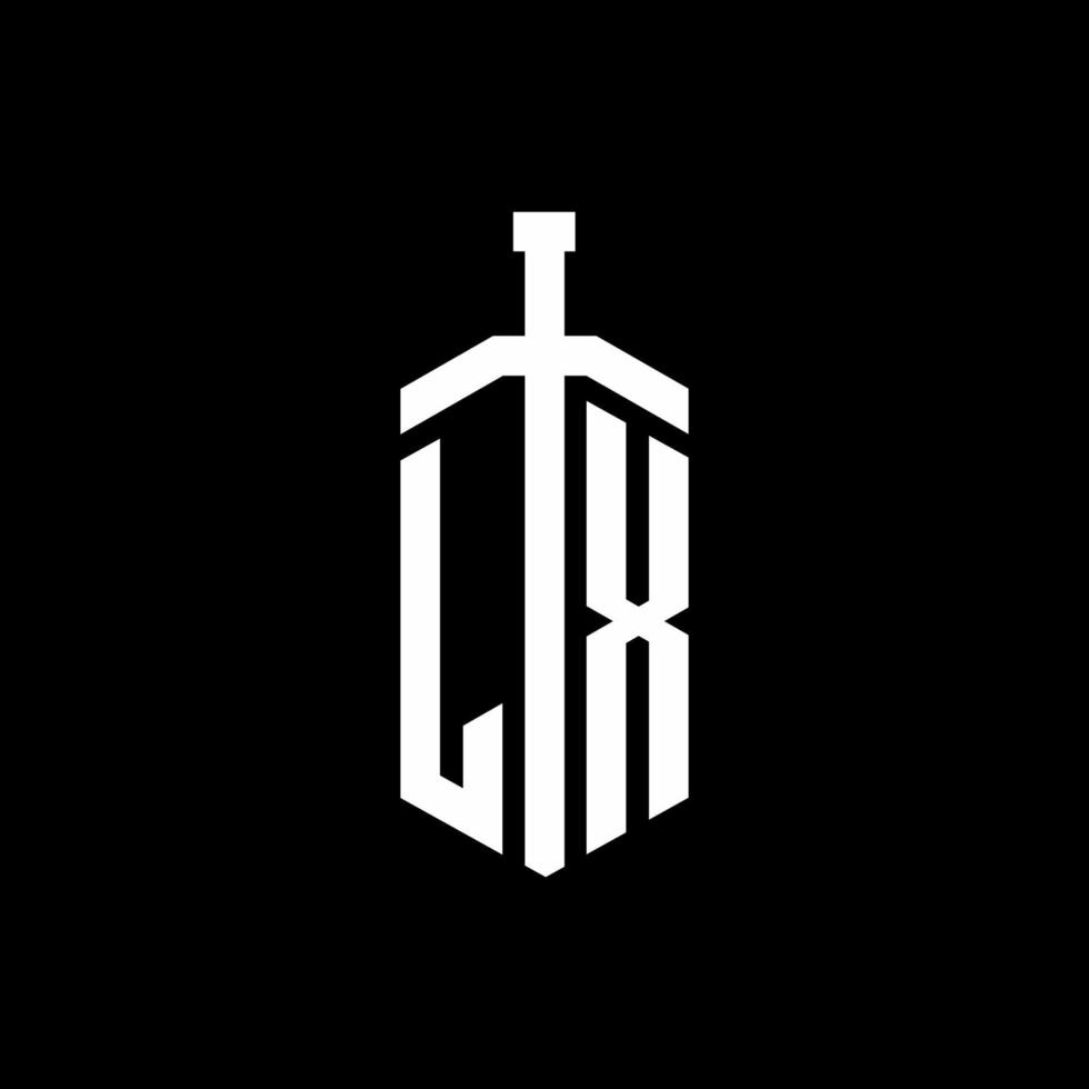 lx logo monogram med svärd element band formgivningsmall vektor