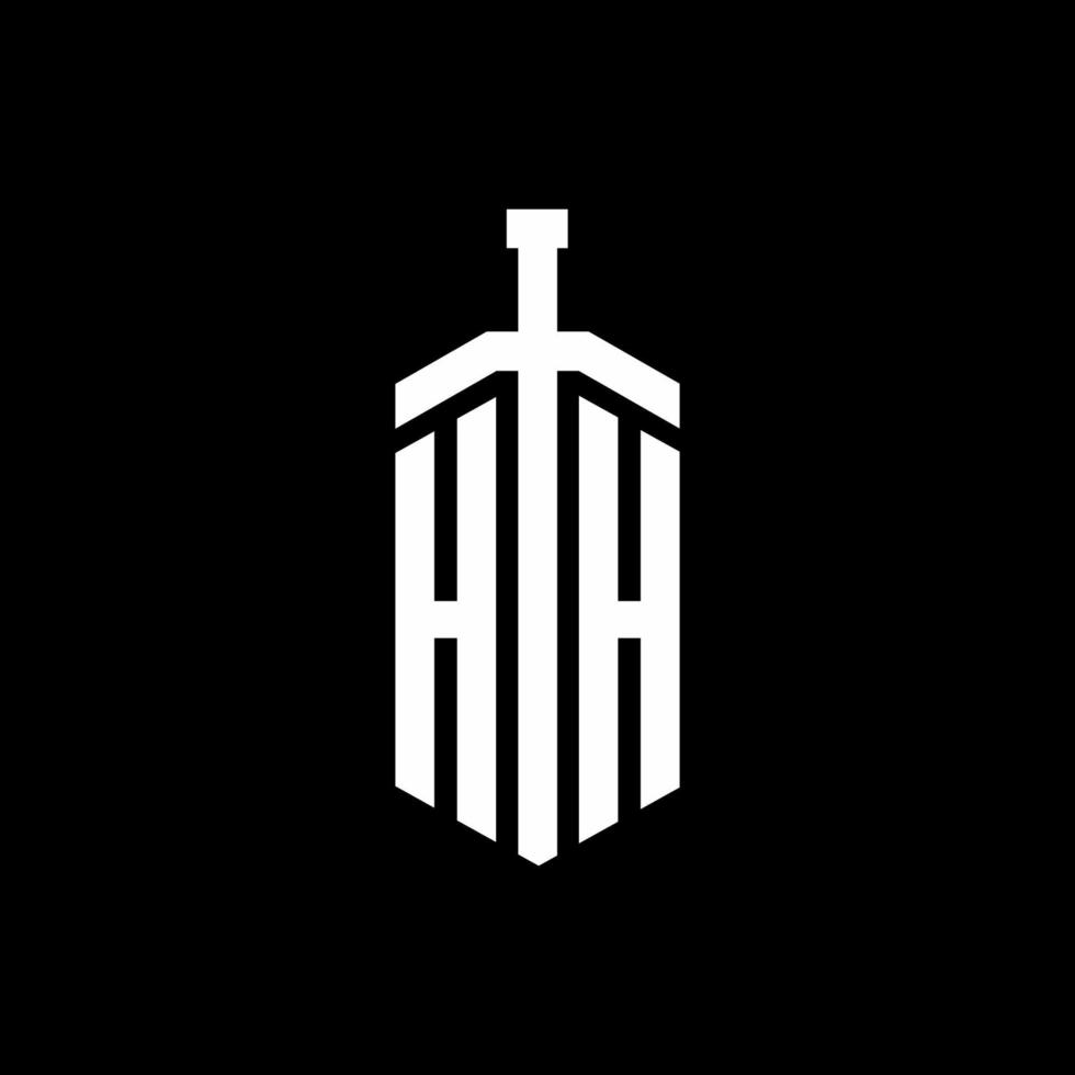 hh logo monogram med svärd element band formgivningsmall vektor