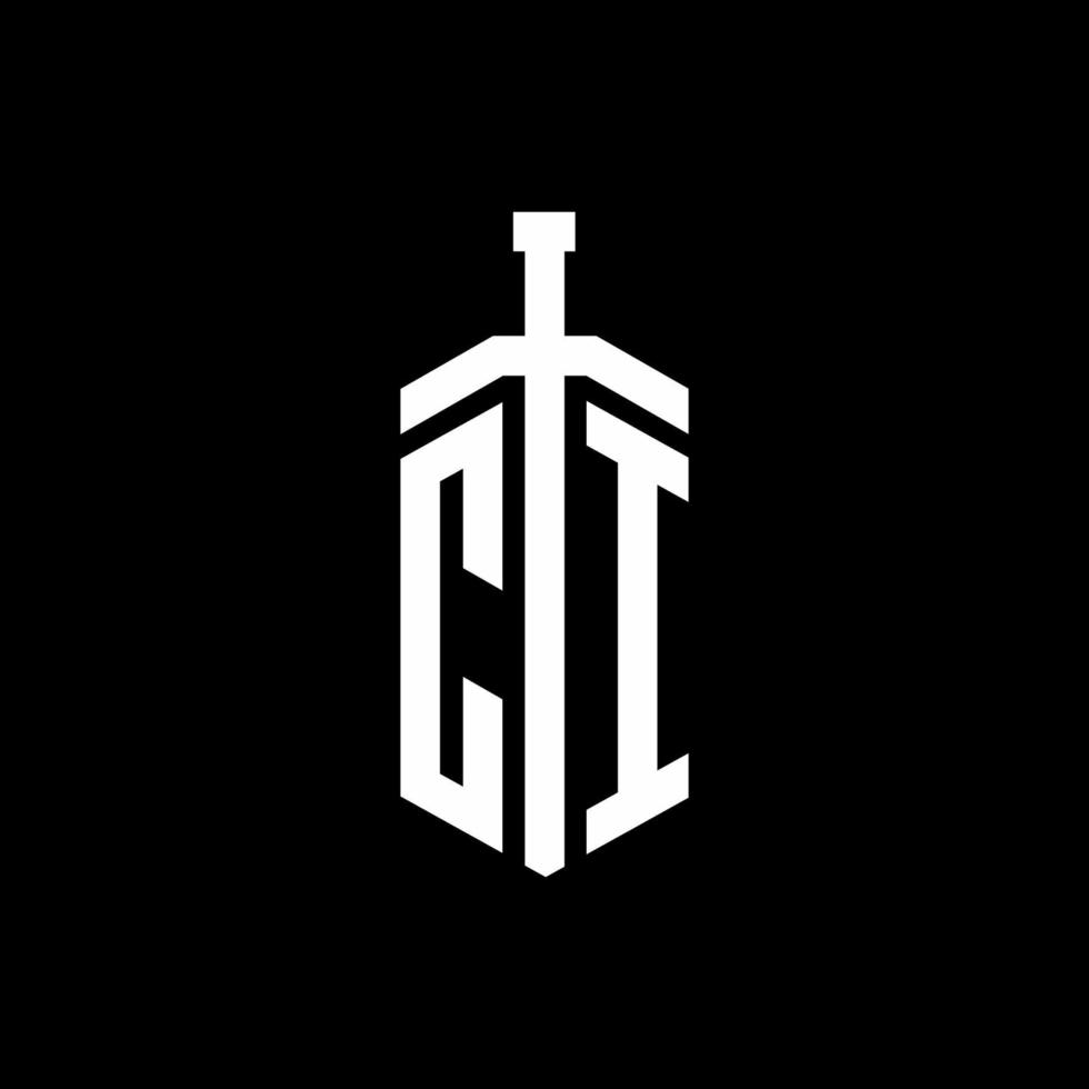 ci-Logo-Monogramm mit Schwertelement-Band-Design-Vorlage vektor