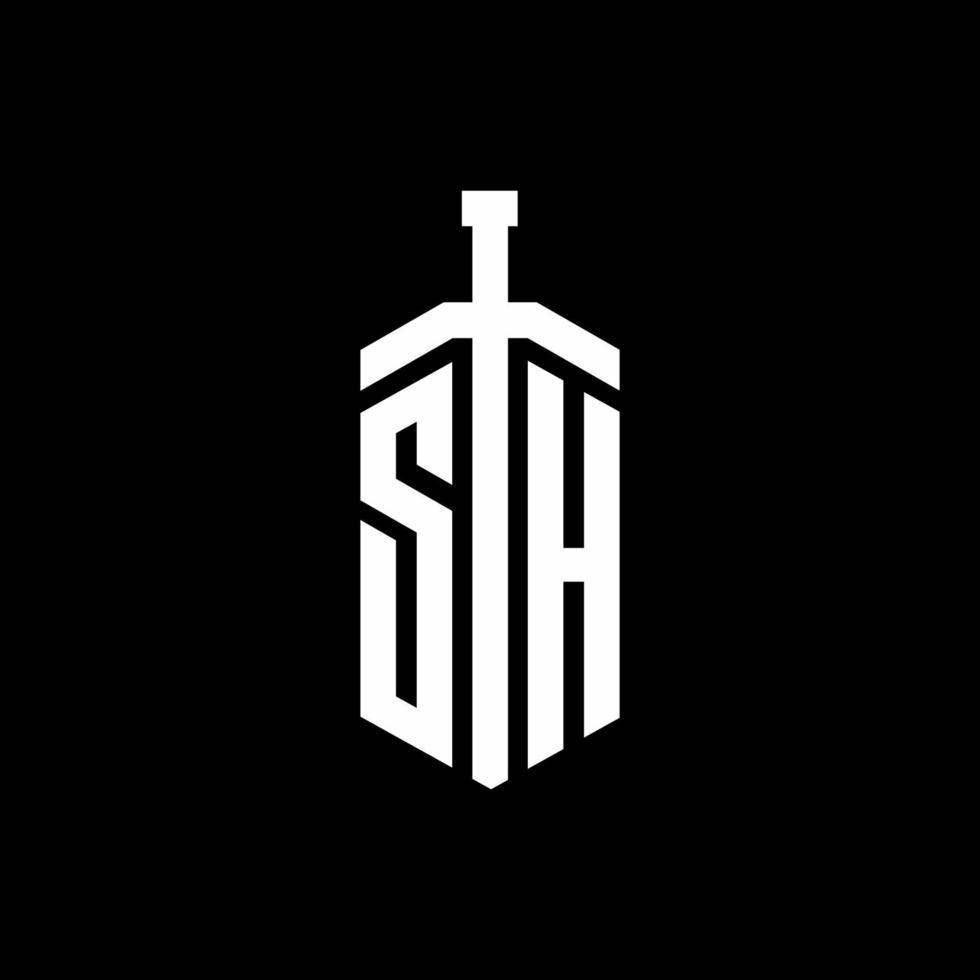 sh logo monogram med svärd element band formgivningsmall vektor