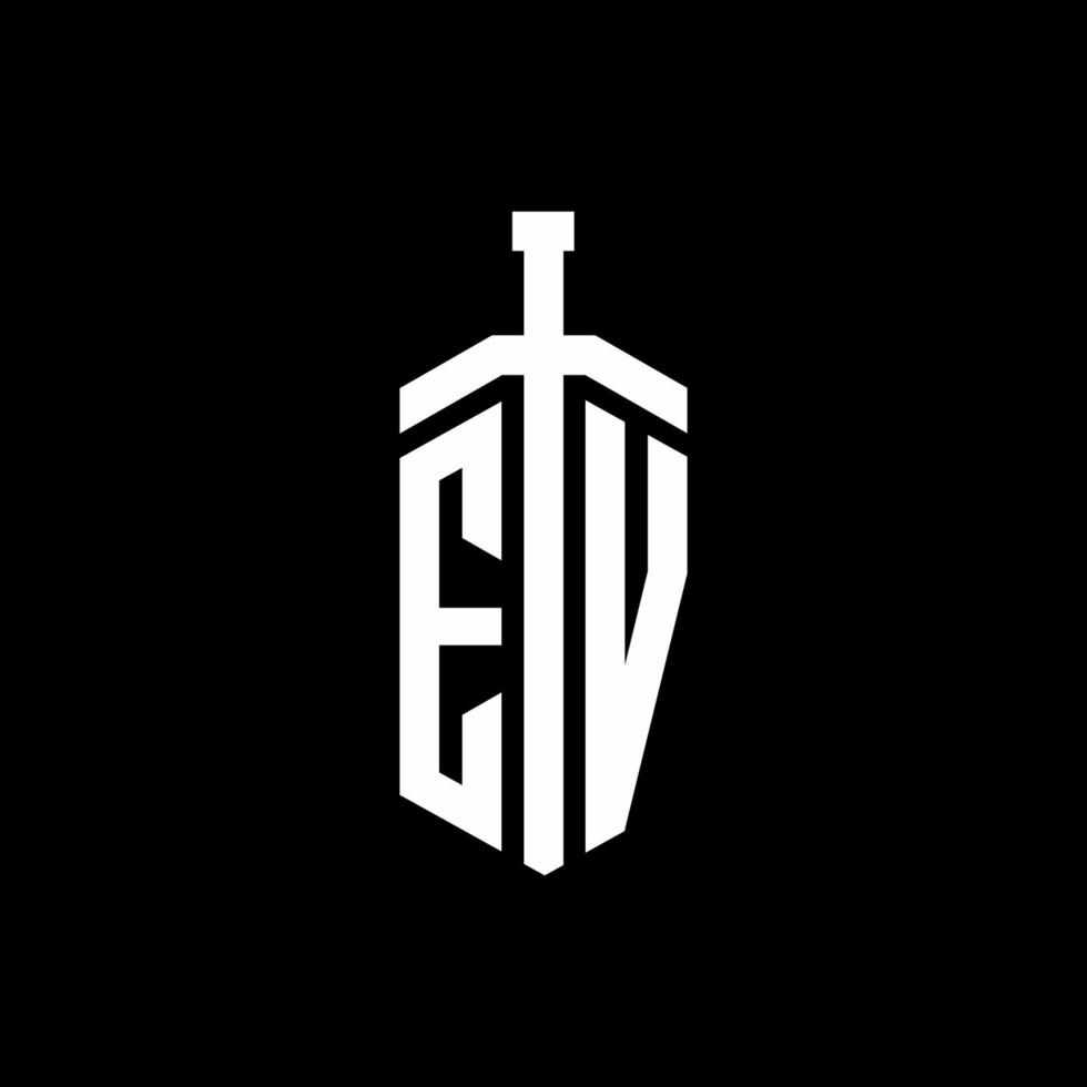 ev logo monogram med svärd element band formgivningsmall vektor