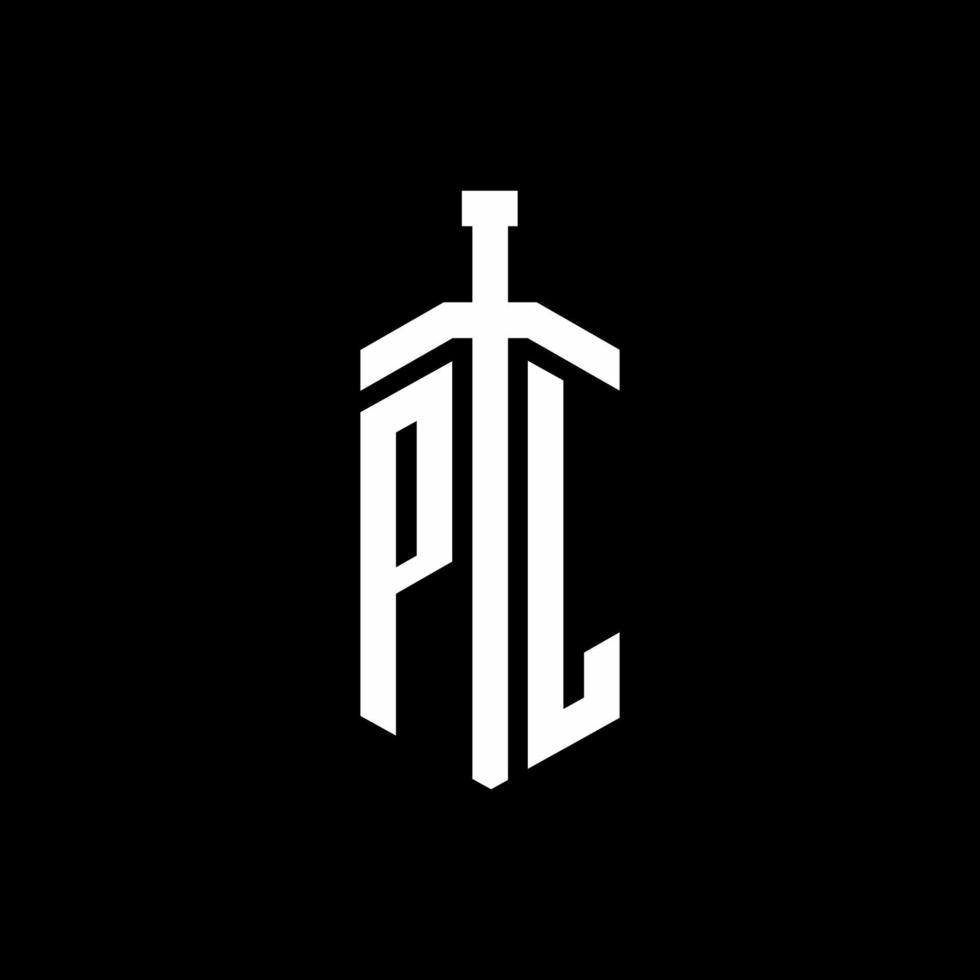 pl logo monogram med svärd element band formgivningsmall vektor