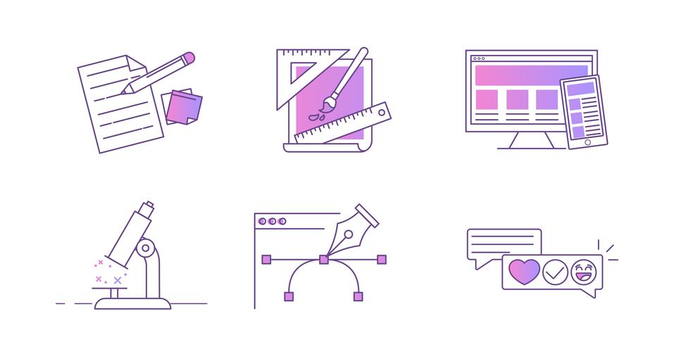 Linjeikoner för designwebbplatsen. Konceptutveckling. Vektor gradient illustration