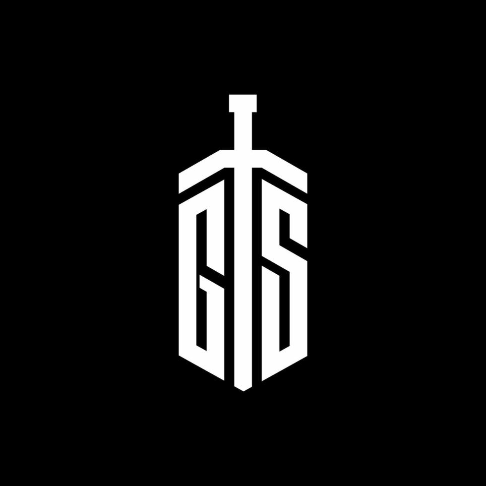 gs logo monogram med svärd element band formgivningsmall vektor