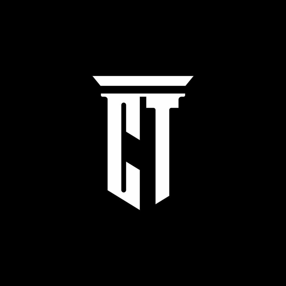 ct-Monogramm-Logo mit Emblem-Stil auf schwarzem Hintergrund isoliert vektor