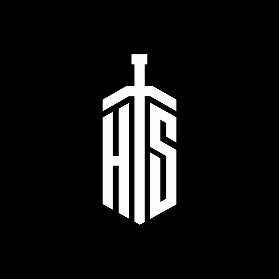 hs logo monogram med svärd element band formgivningsmall vektor