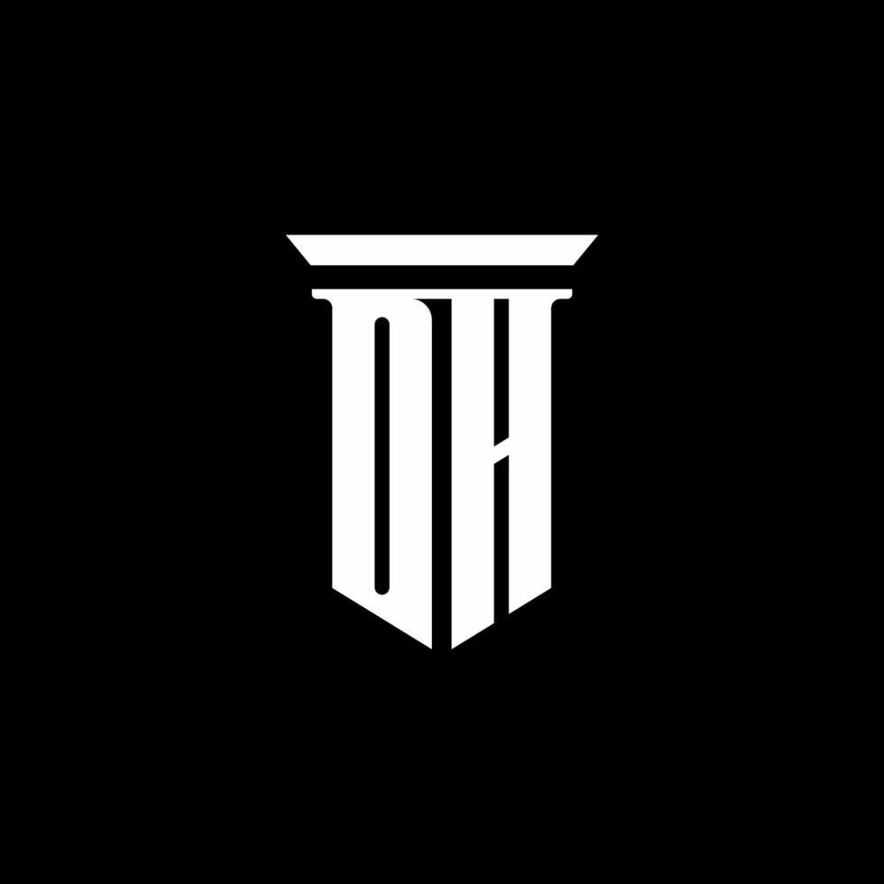 Dh-Monogramm-Logo mit Emblem-Stil auf schwarzem Hintergrund isoliert vektor