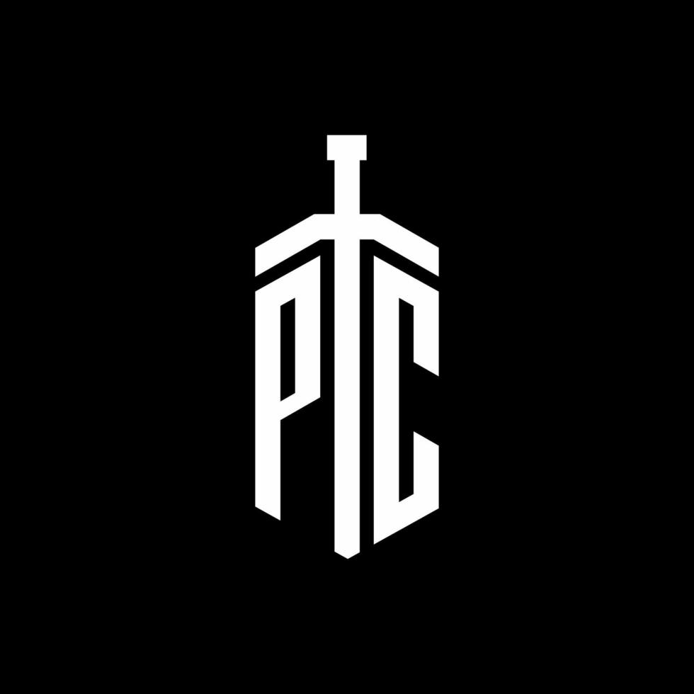 PC -logotypmonogram med svärdselementbanddesignmall vektor