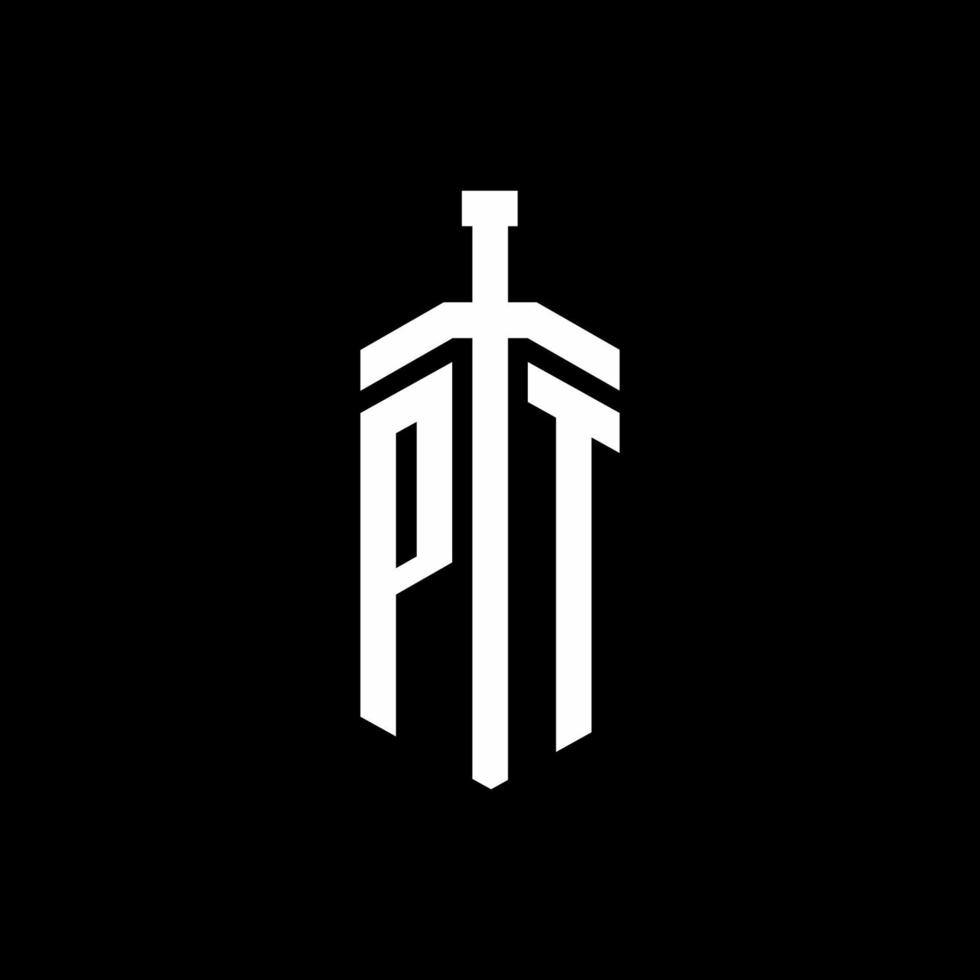 pt logo monogram med svärd element band formgivningsmall vektor