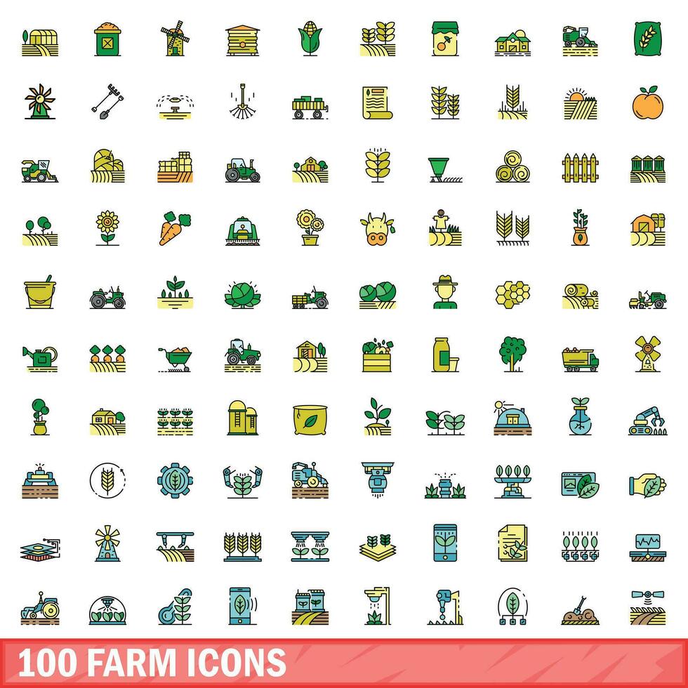 100 Bauernhof Symbole Satz, Farbe Linie Stil vektor
