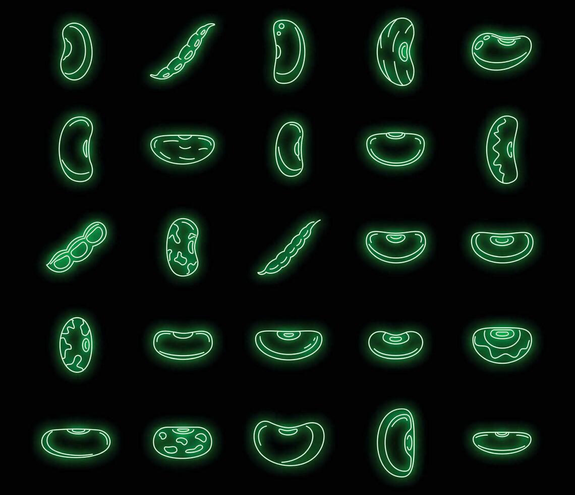 grönsak njure böna ikoner uppsättning vektor neon