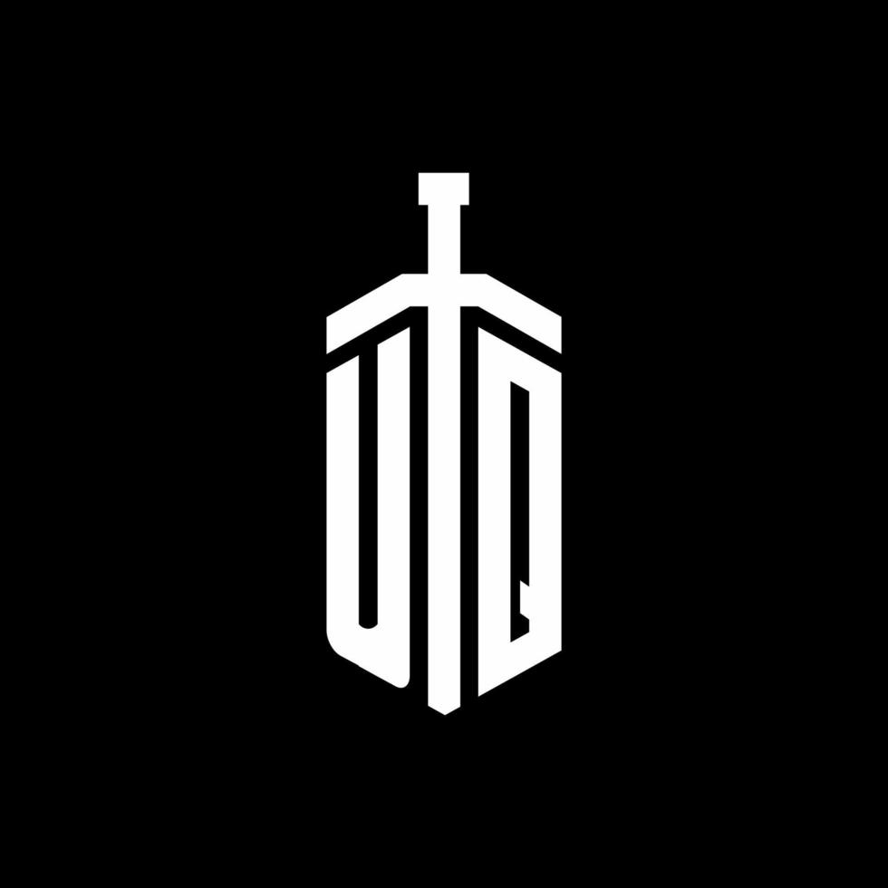 uq logo monogram med svärd element band formgivningsmall vektor