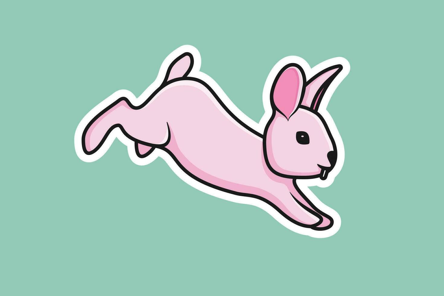 süß Baby Hase Springen Karikatur Aufkleber Vektor Illustration. Tier Natur Symbol Konzept. komisch pelzig Weiß Hasen, Ostern Hasen Springen Aufkleber Vektor Design mit Schatten.