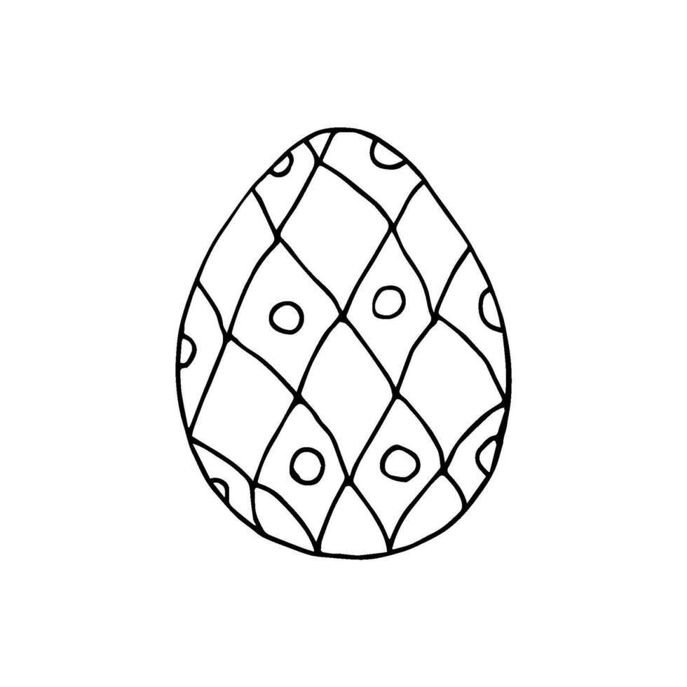 ritad för hand enkel abstrakt tecknad serie vektor klotter teckning. svart kontur mönstrad ägg isolerat på en vit bakgrund. påsk design, barn färg.