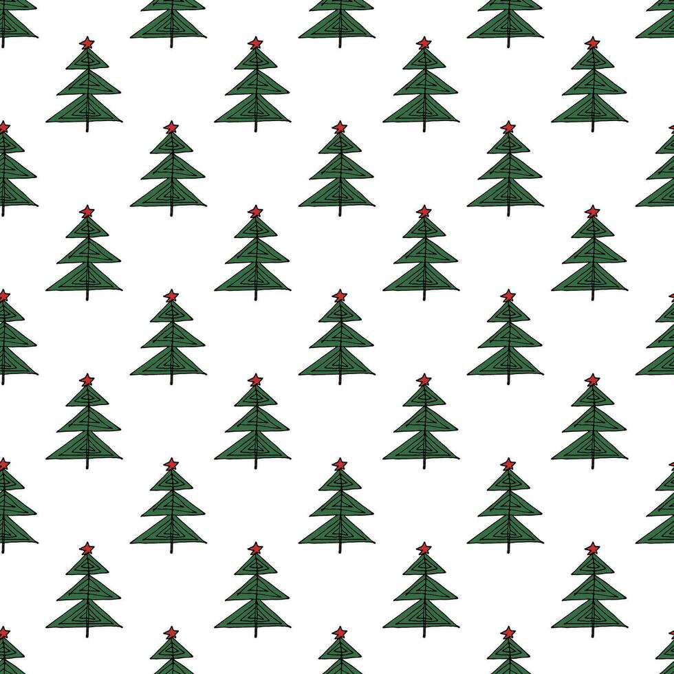 nahtlos Muster mit geometrisch minimal skandinavisch Weihnachten Baum Gekritzel zum dekorativ drucken, Verpackung Papier, Gruß Karten und Stoff vektor