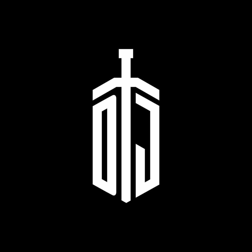 dj logotyp monogram med svärd element band formgivningsmall vektor