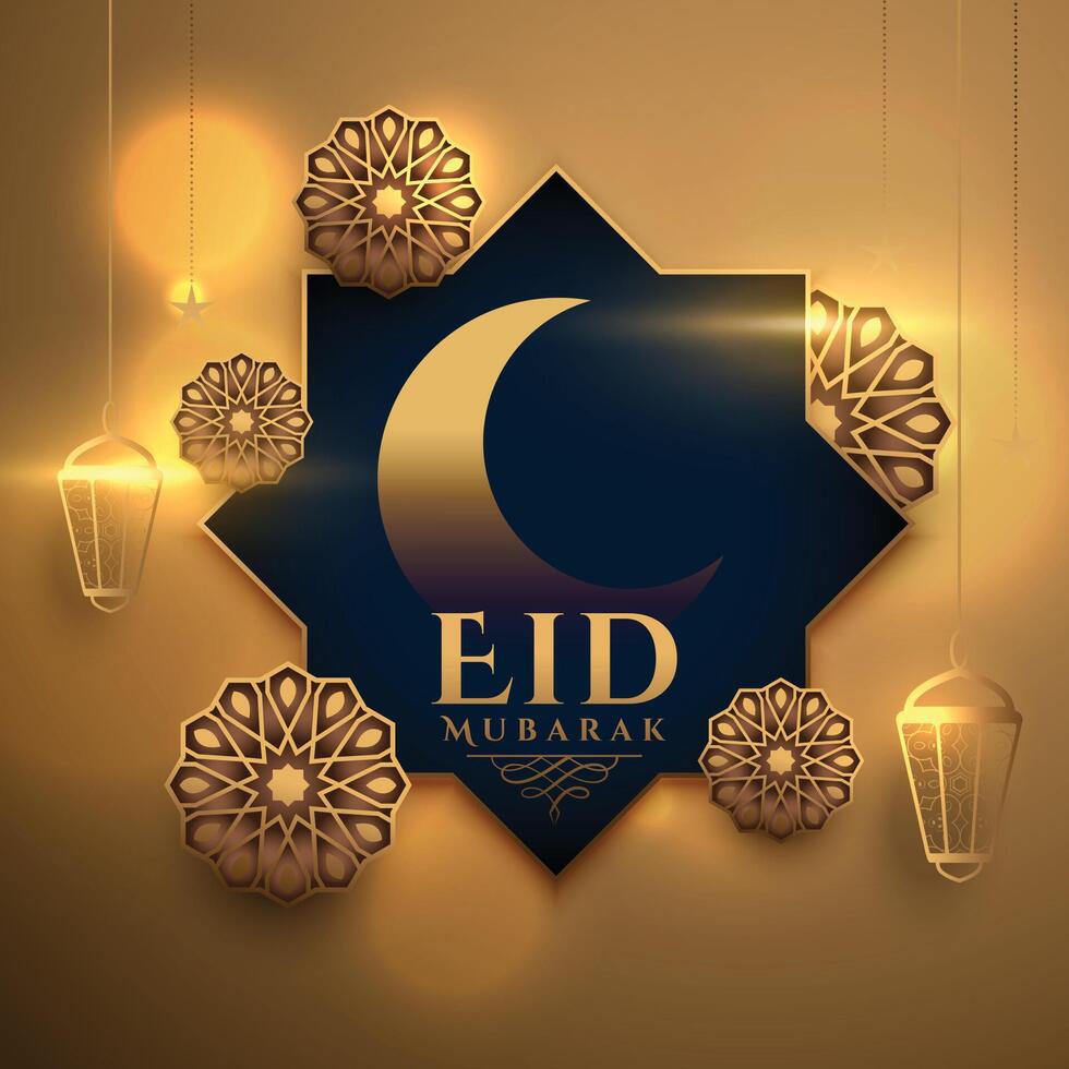 eid Mubarak Muslim Festival golden Hintergrund Gruß vektor