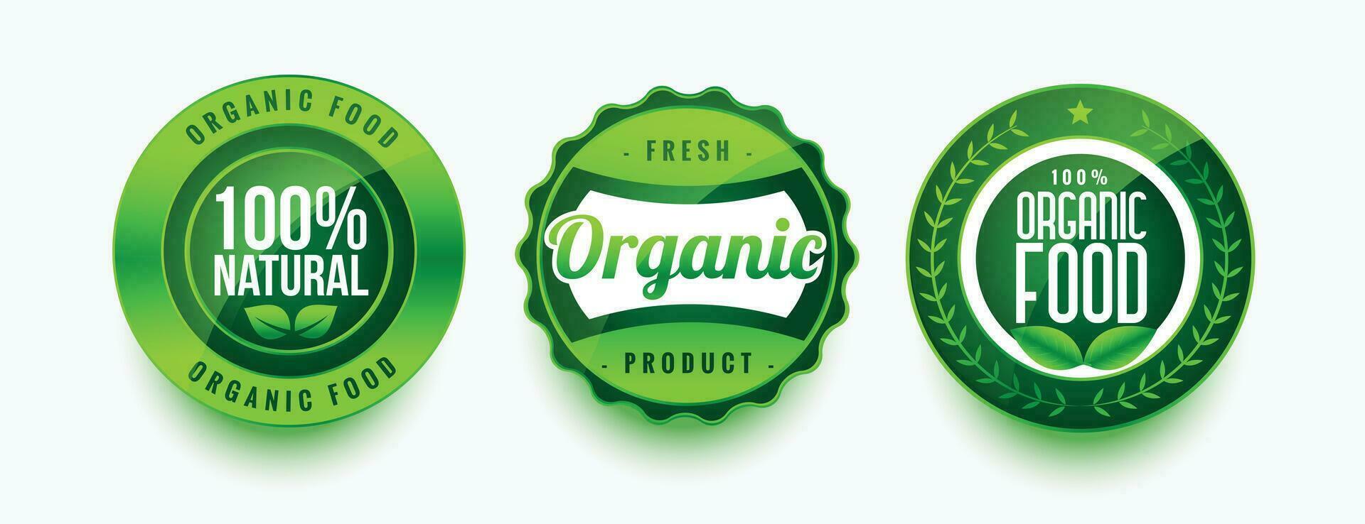 organisch frisch Essen Grün Etiketten einstellen vektor