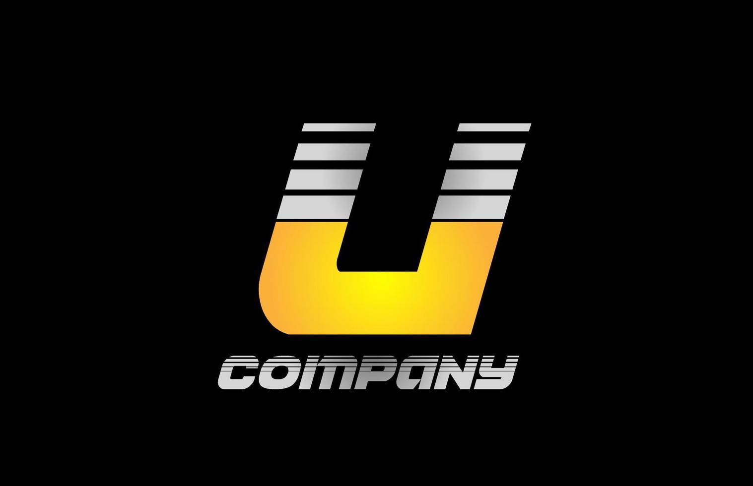 u alfabetet brev logotyp ikon för företag och företag med gul ränder design vektor