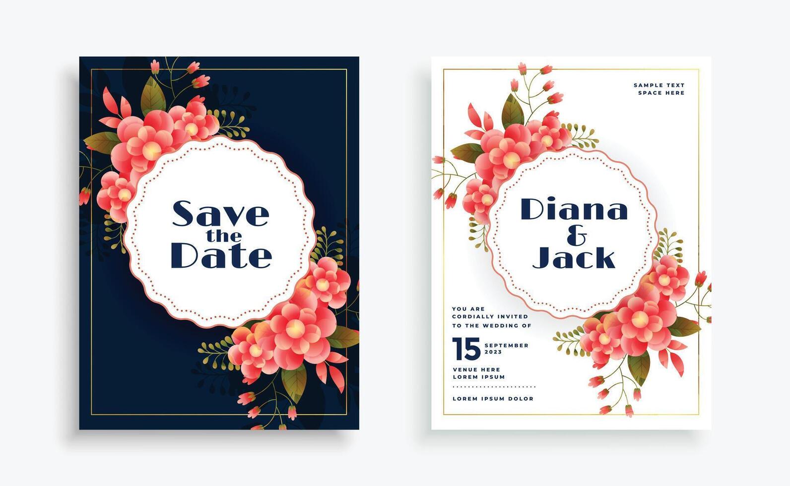 bröllop firande kort med blomma dekoration vektor