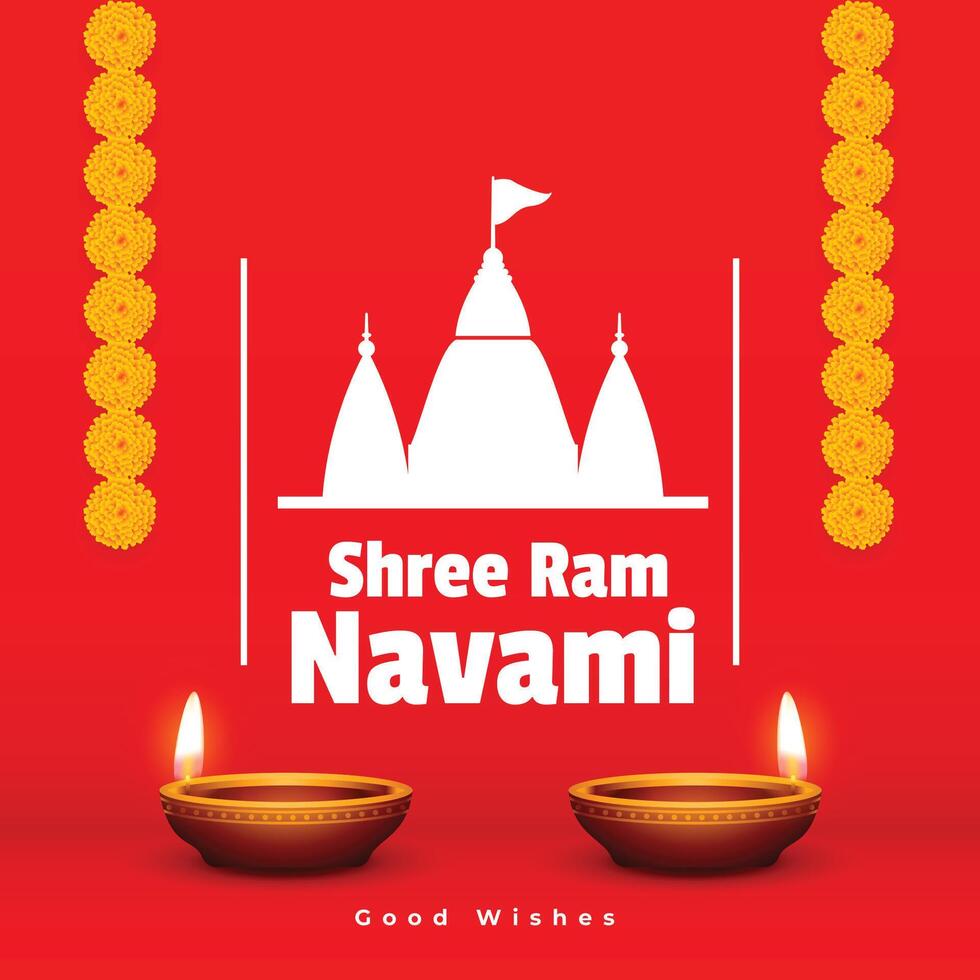 Shree RAM Navami wünscht sich Karte mit Diya Dekoration vektor