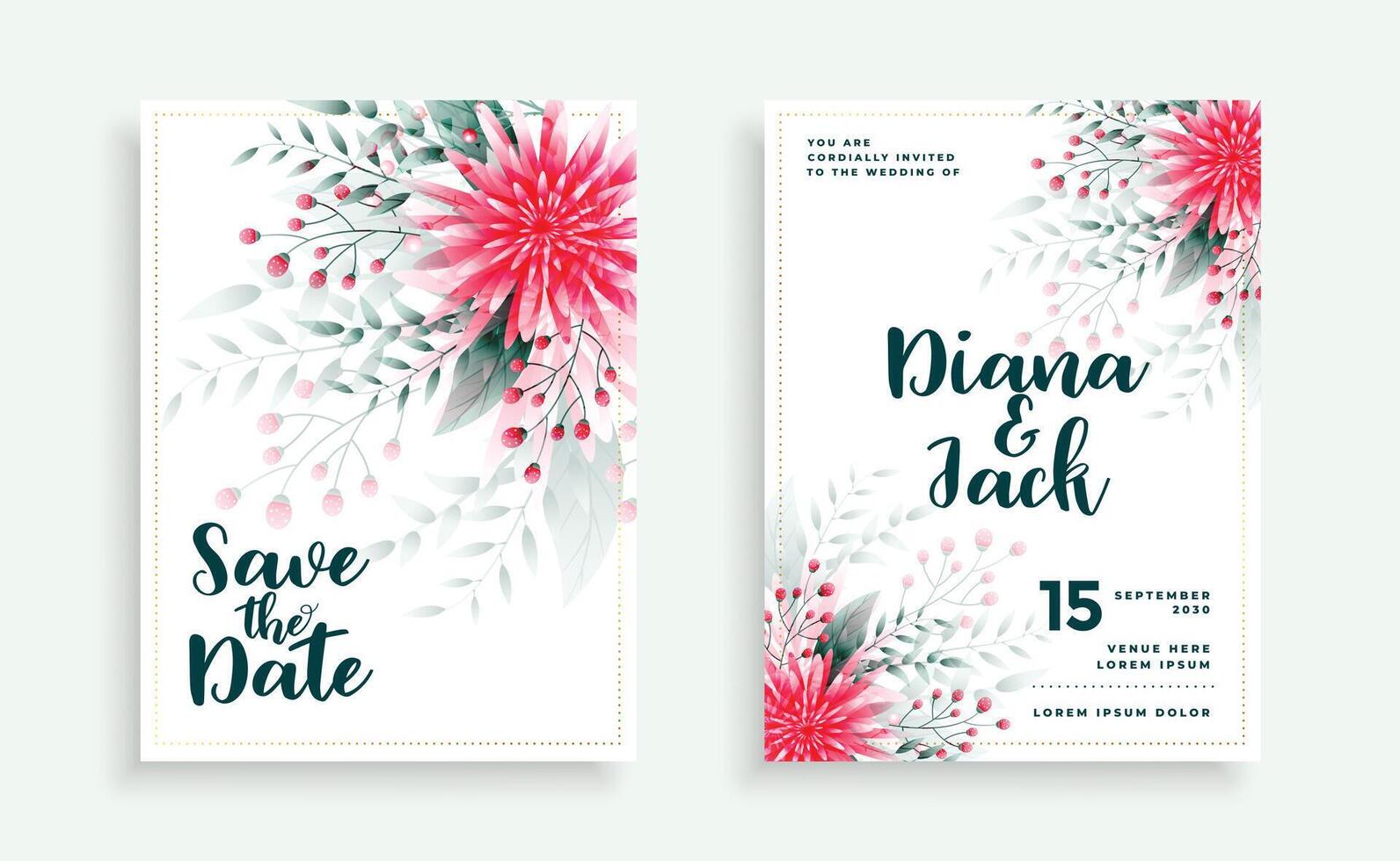schön Hochzeit Karte Design mit Blume Dekoration vektor