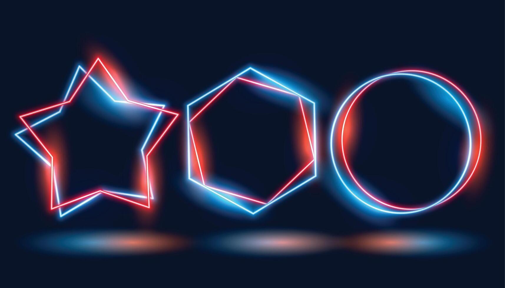 tre neon ramar i annorlunda geometrisk former vektor