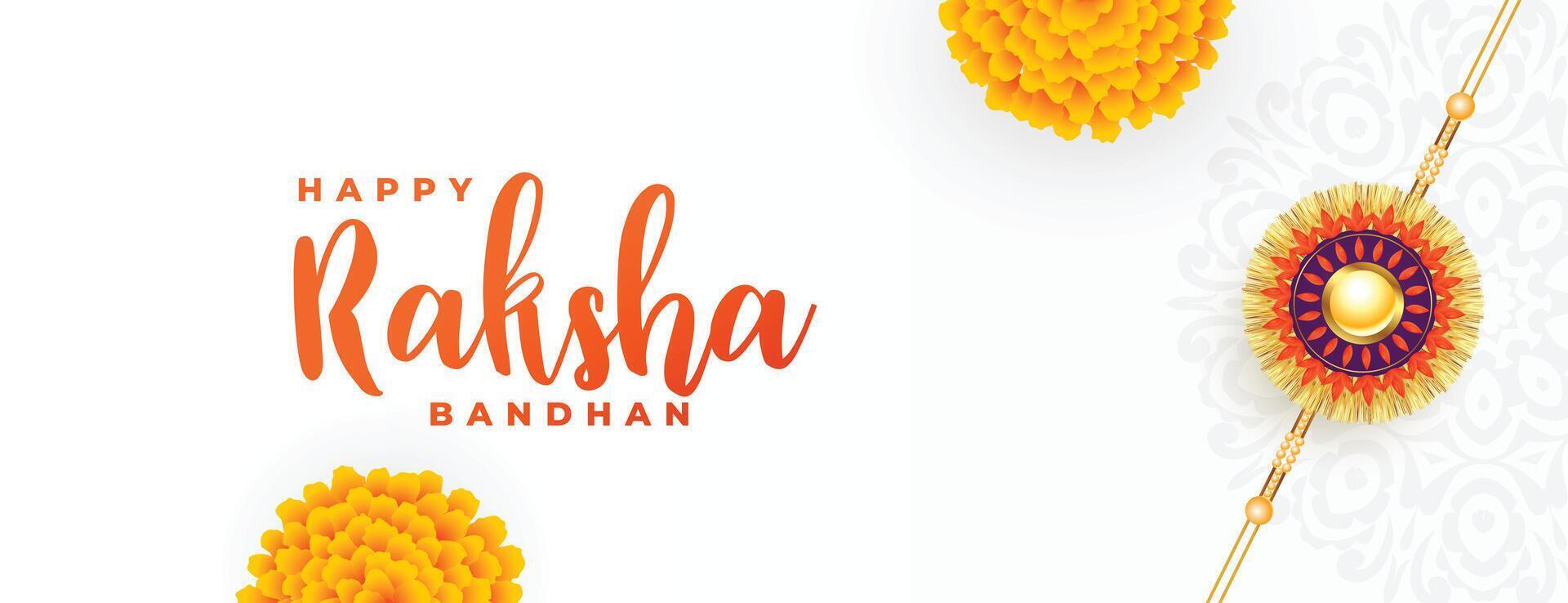 Raksha bandhan vit baner med rakhi och blomma vektor