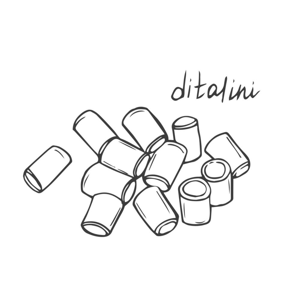 ditalini Pasta Symbol Illustration. Italienisch Essen Vektor Grafik Piktogramm Symbol Clip Kunst. Gekritzel skizzieren schwarz unterzeichnen.