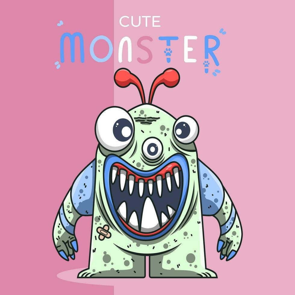 söt monster karaktär vektor illustration