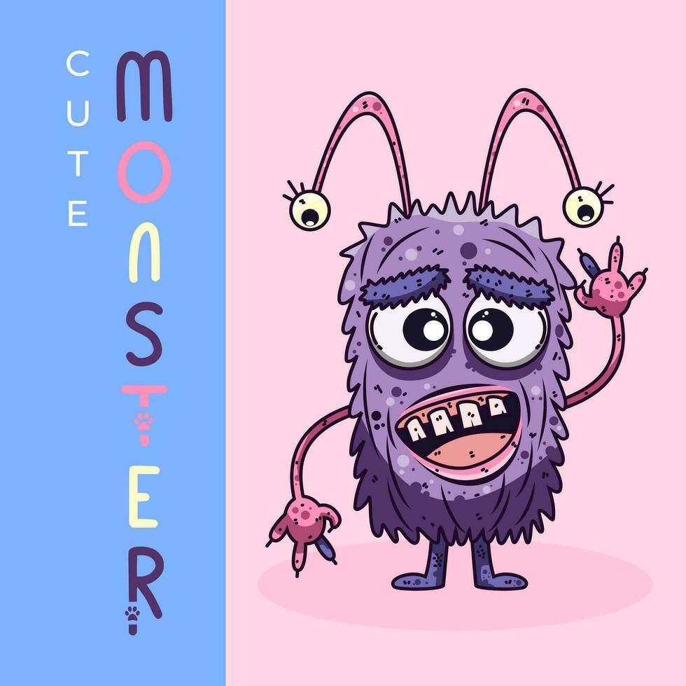 söt monster karaktär vektor illustration
