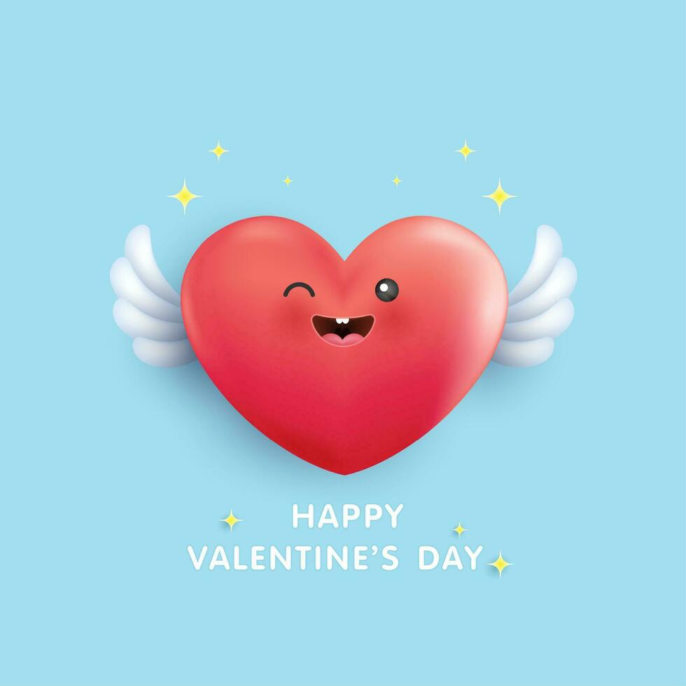 glücklich Valentinstag Tag, Symbol Herz Symbol Liebe. süß Herzen rot Karikatur auf Blau Hintergrund. Herz fliegt zu Du. Vektor Illustration Design.