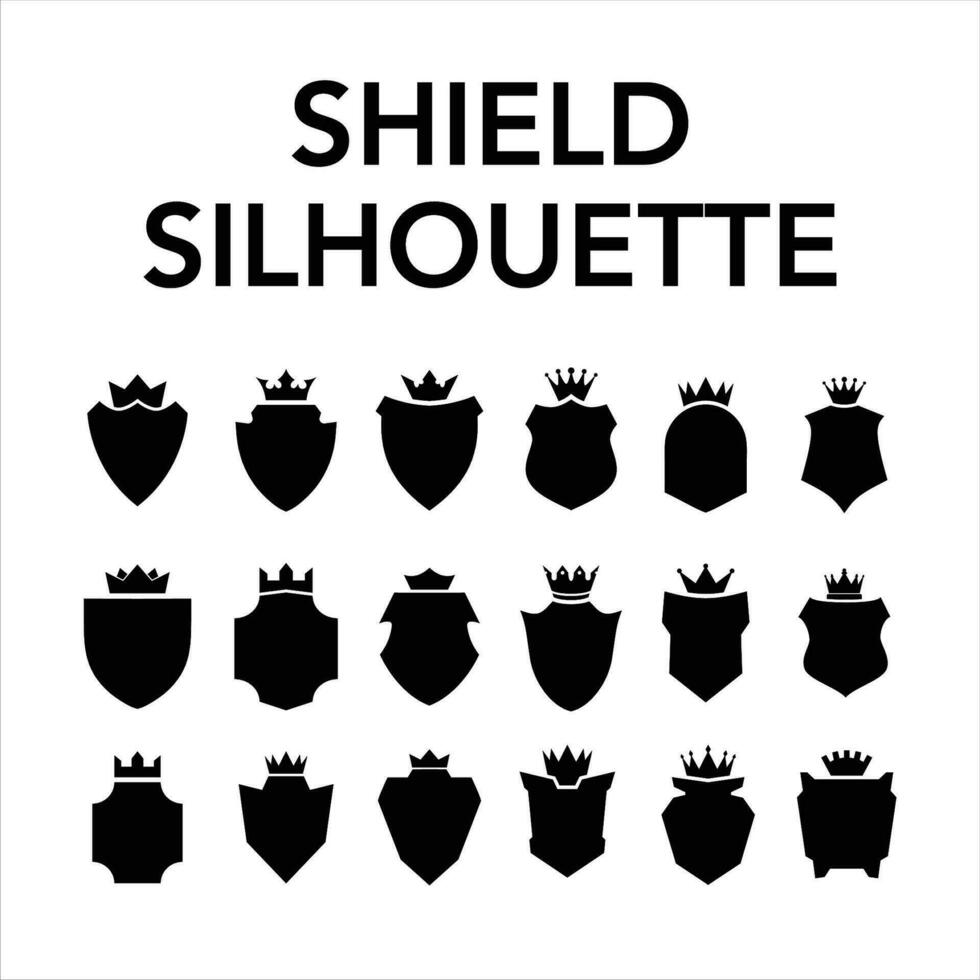 Silhouette Schild Symbol einstellen im Jahrgang Stil, schützen Schild Sicherheit Linie Symbole. Abzeichen, Zeichen, Logo oder Emblem, Vektor. vektor