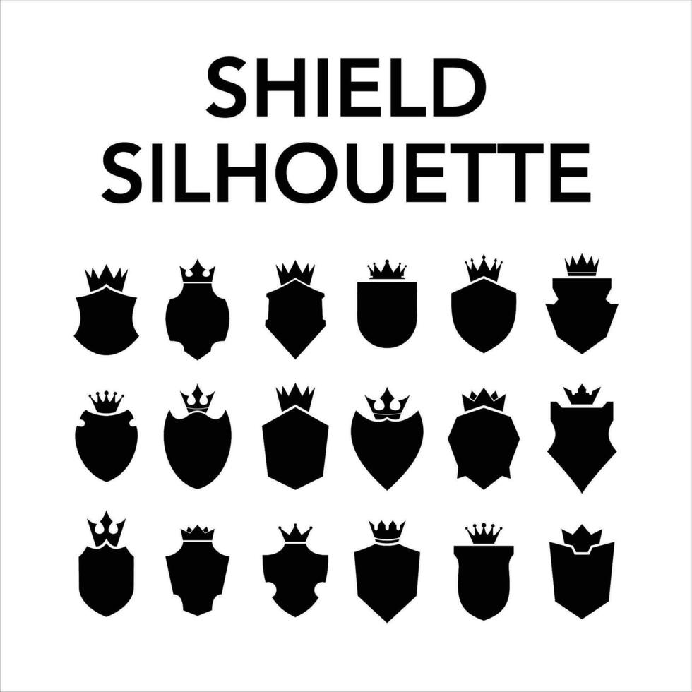 Silhouette Schild Symbol einstellen im Jahrgang Stil, schützen Schild Sicherheit Linie Symbole. Abzeichen, Zeichen, Logo oder Emblem, Vektor. vektor