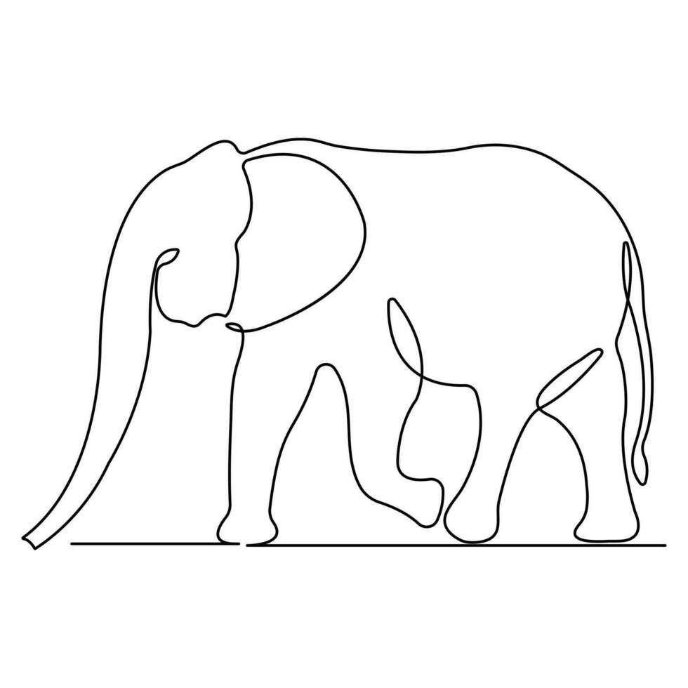 kontinuierlich Single Linie Zeichnung von Elefant wild Tier National Park Erhaltung, Safari Zoo Konzept Welt Tier Tag Gliederung Vektor Illustration