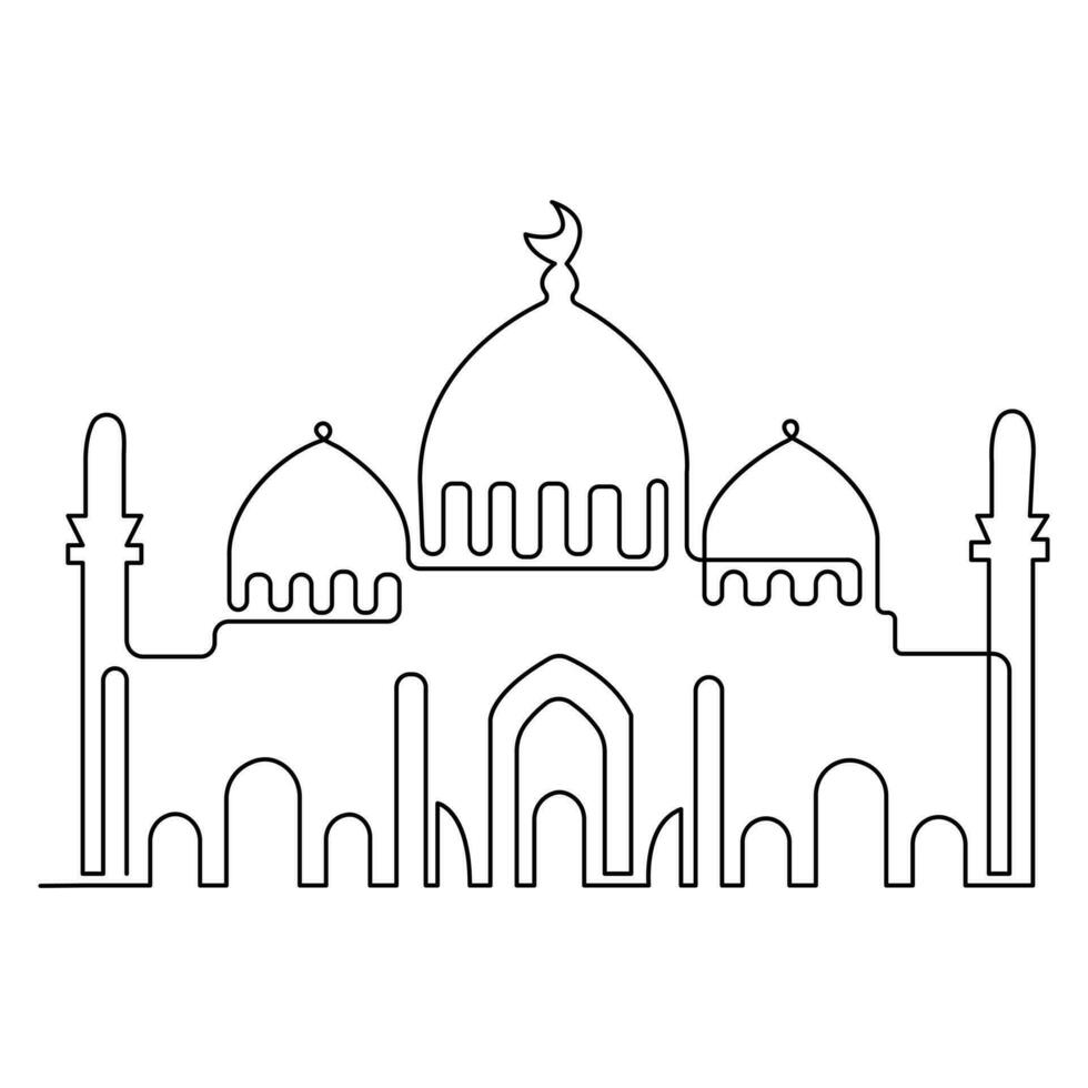 kontinuierlich einer Linie Kunst Zeichnung von Masajid islamisch Ornament skizzieren Gliederung Kunst Vektor Illustration.