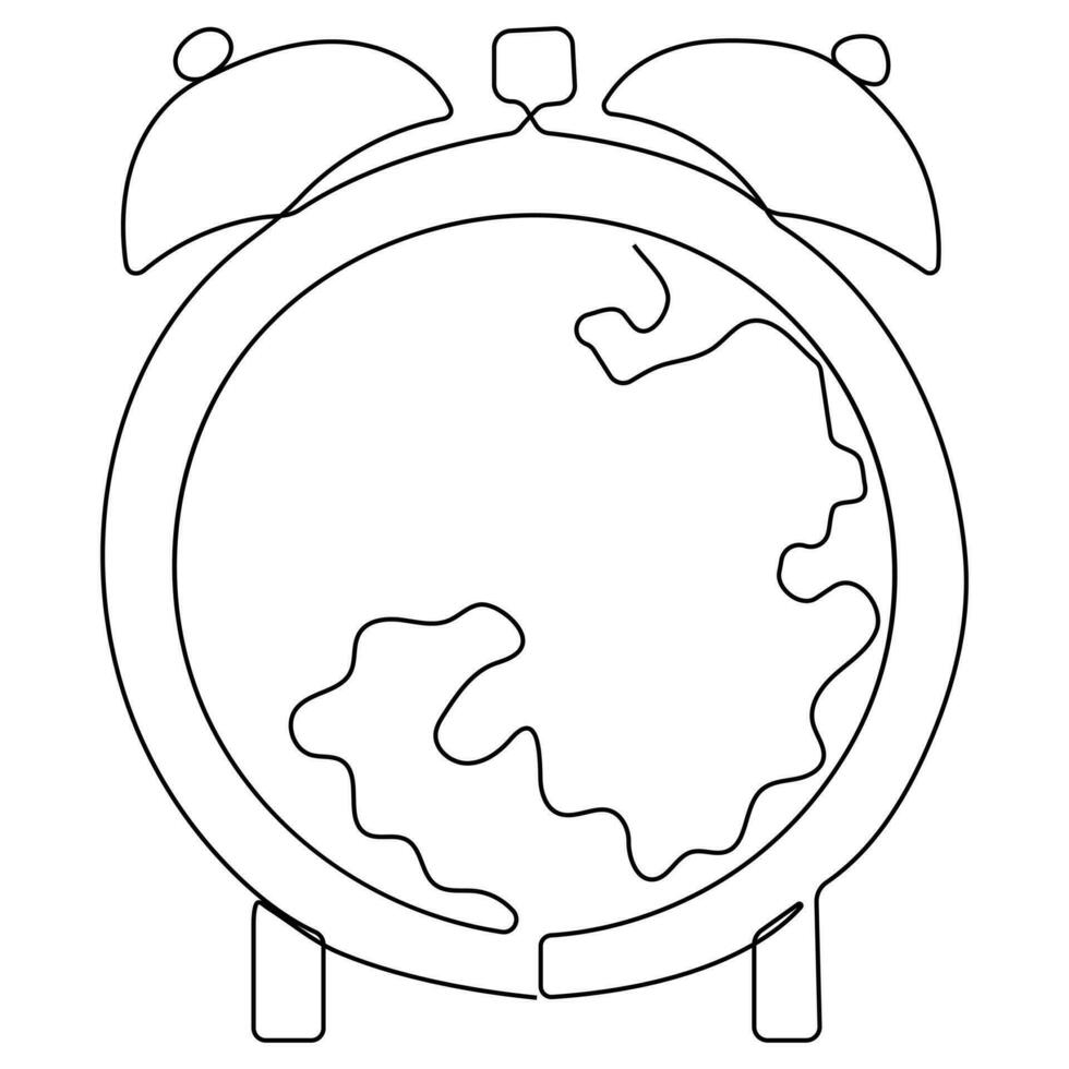 kontinuierlich einer Linie Kunst Zeichnung Welt Erde Tag Uhr und die Glühbirne Vektor und Erde Stunde Symbol Gliederung Illustration.