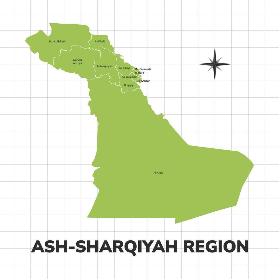 ash-sharqiyah område Karta illustration. Karta av de område i saudi arabien vektor