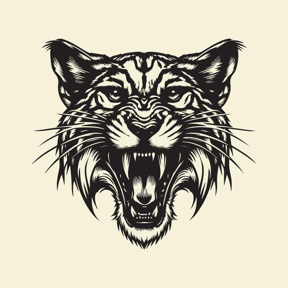 Tiger Kopf im schwarz und Weiß Vektor Illustration. wild Tier.