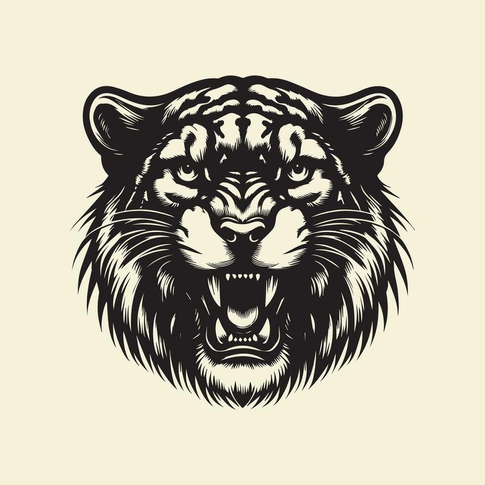 Tiger Kopf. Vektor Illustration im Jahrgang Stil zum T-Shirt Design.