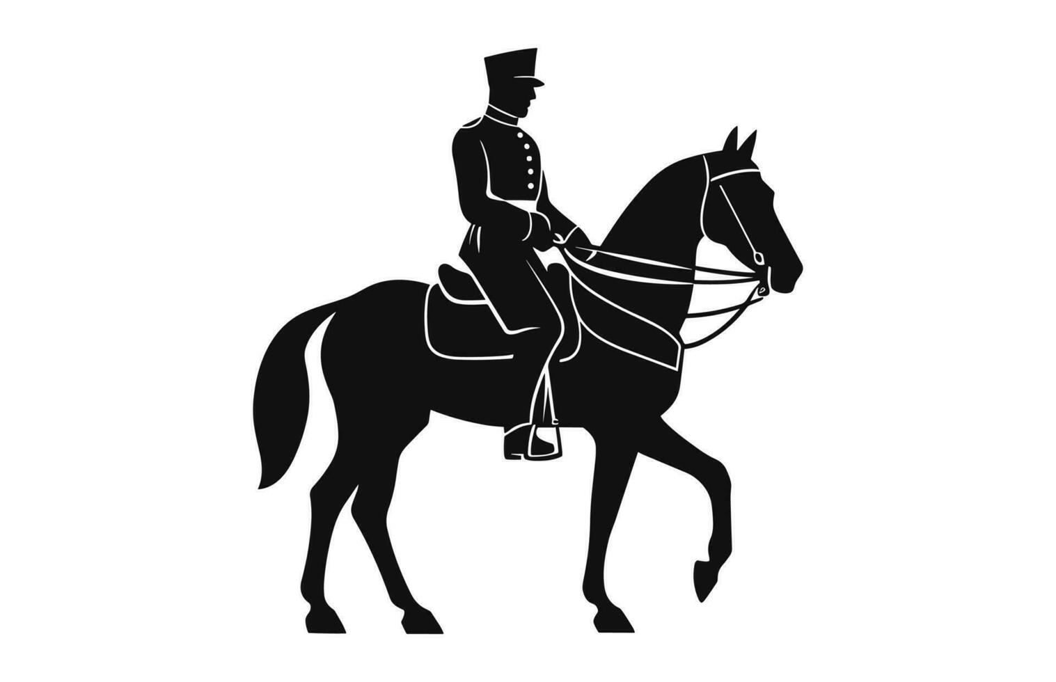 Silhouette von ein Kavallerie Soldat auf zu Pferd schwarz Vektor