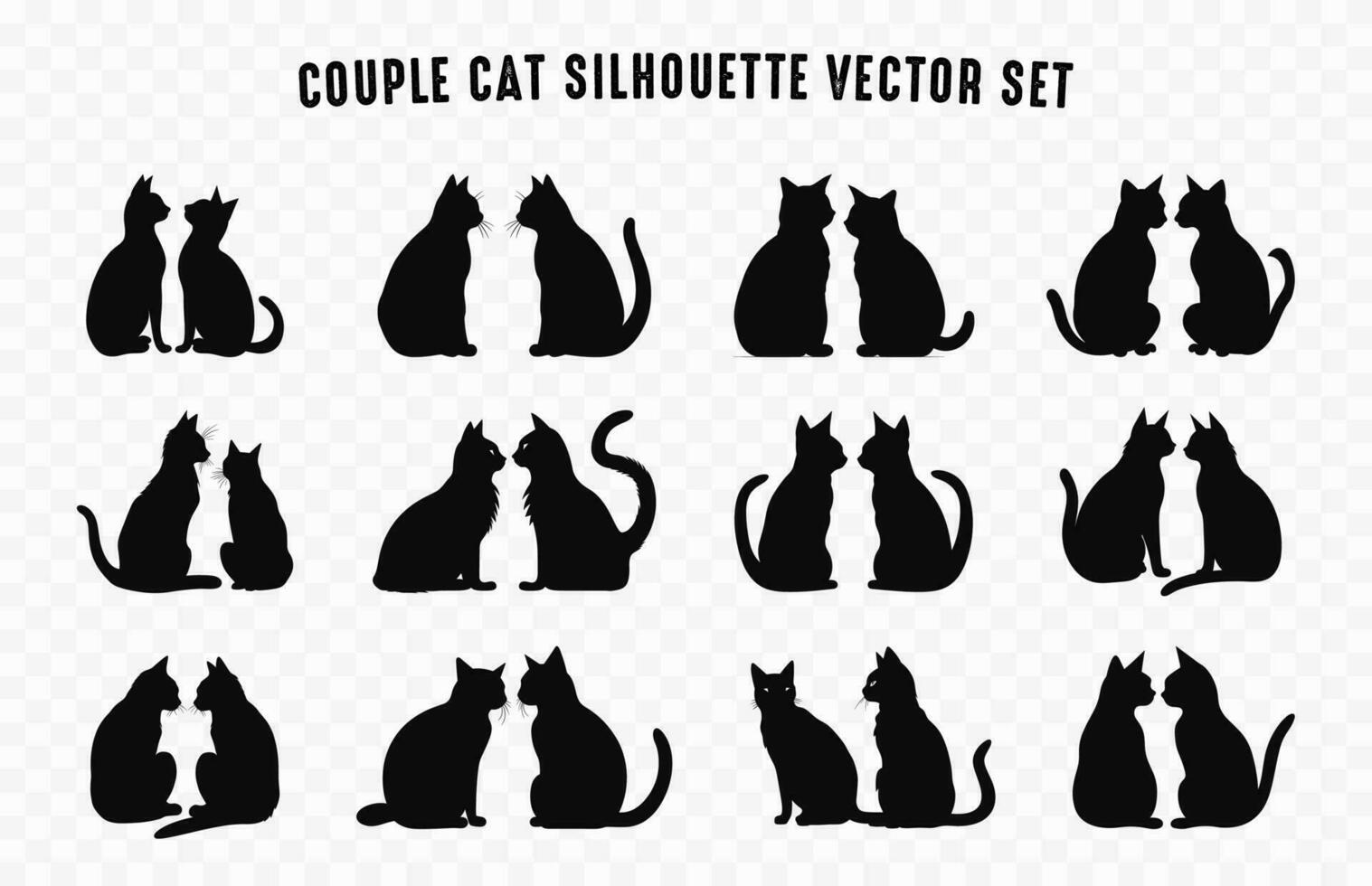 Paar Katzen Silhouette Vektor Kunst Satz, schwarz Katzen Silhouetten Sammlung