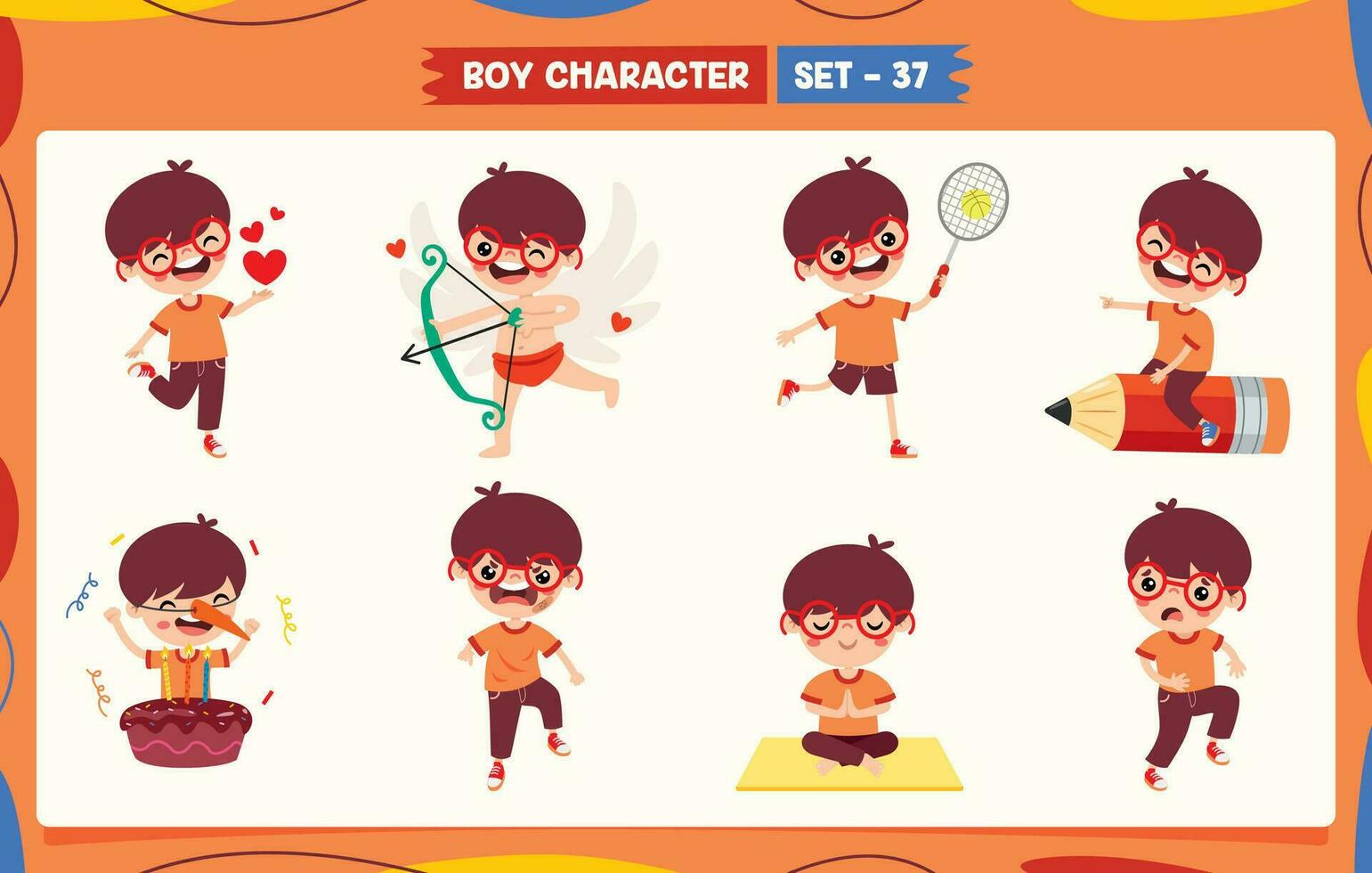 tecknad serie pojke håller på med olika aktiviteter vektor